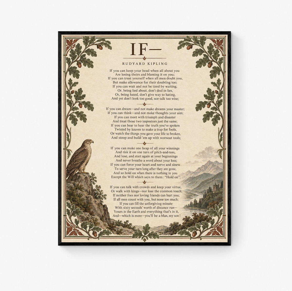 If Poem Quote Wall Art Print | Rudyard Kipling | Family | Floral Landscape | Children's Room | Nursery | Vintage Literary Home Decor