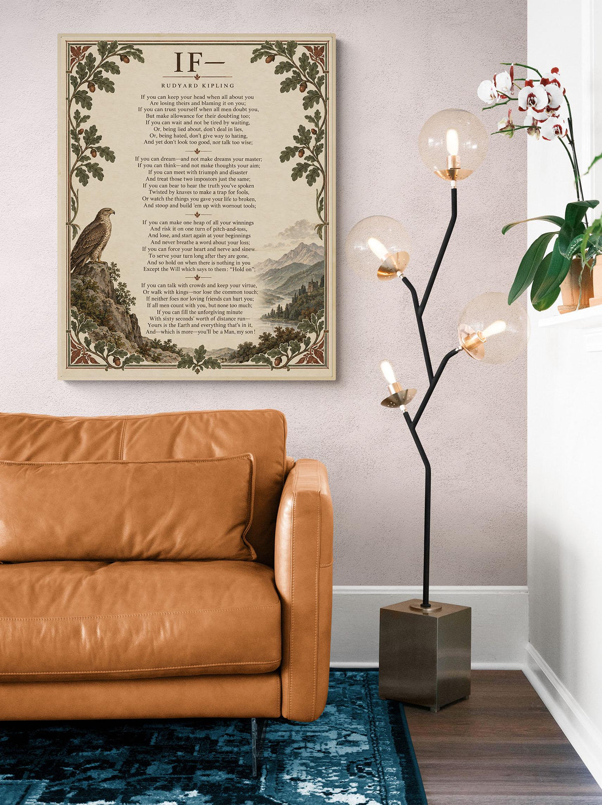 If Poem Quote Wall Art Print | Rudyard Kipling | Family | Floral Landscape | Children's Room | Nursery | Vintage Literary Home Decor