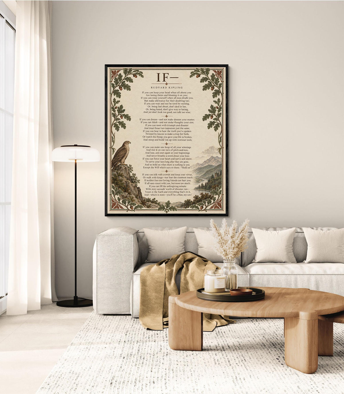 If Poem Quote Wall Art Print | Rudyard Kipling | Family | Floral Landscape | Children's Room | Nursery | Vintage Literary Home Decor
