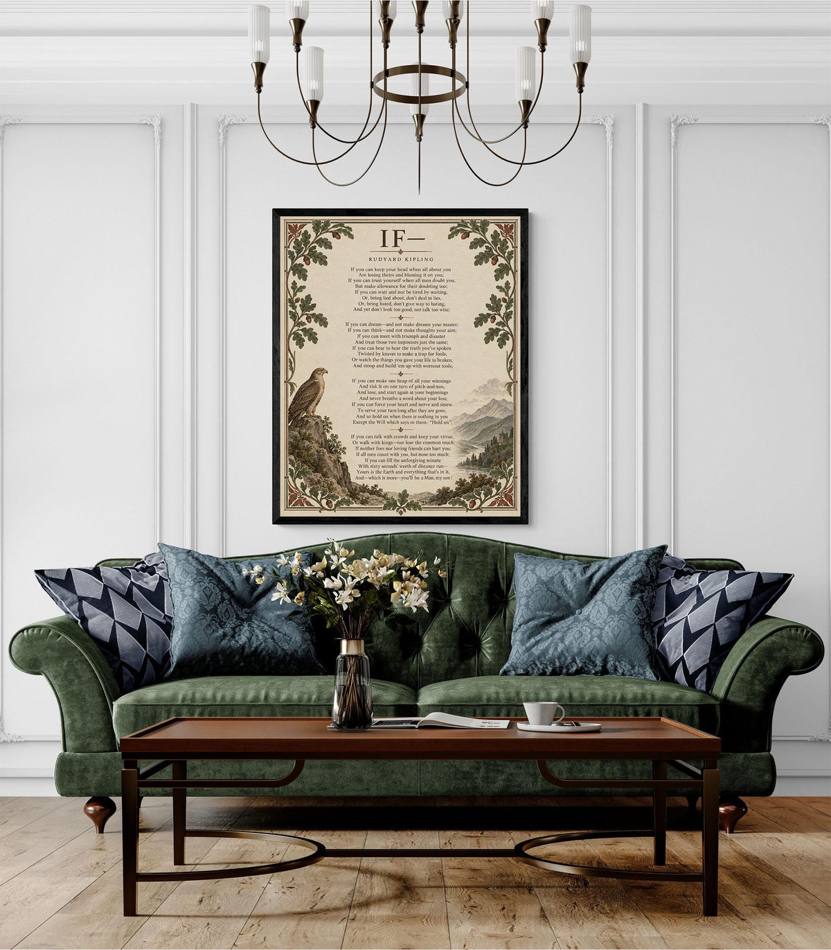 If Poem Quote Wall Art Print | Rudyard Kipling | Family | Floral Landscape | Children's Room | Nursery | Vintage Literary Home Decor
