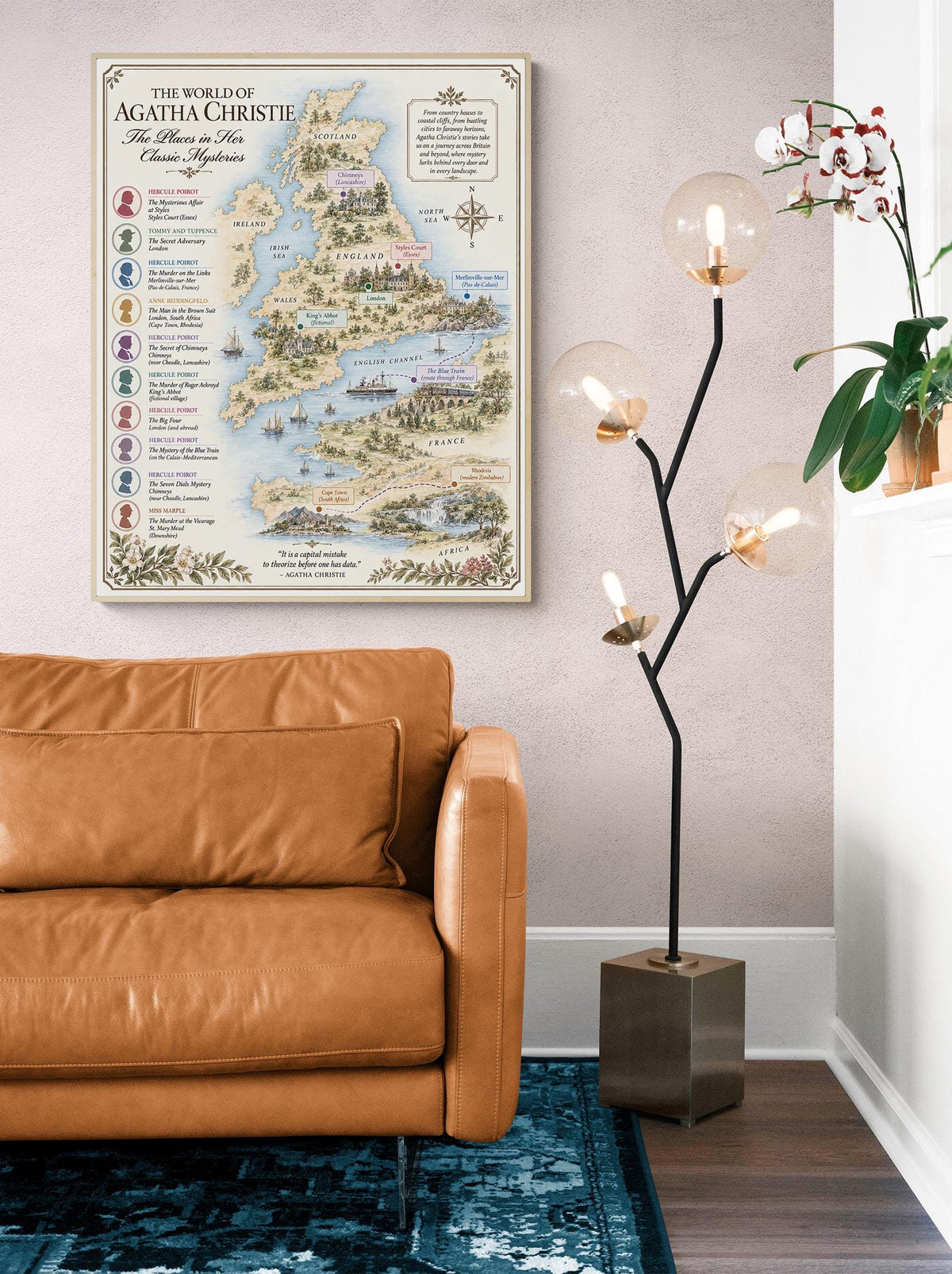 Agatha Christie Books Map Art Print, Mystery Literary Wall Artwork, England Home Decor, Library Gift, Classic Novel Poster