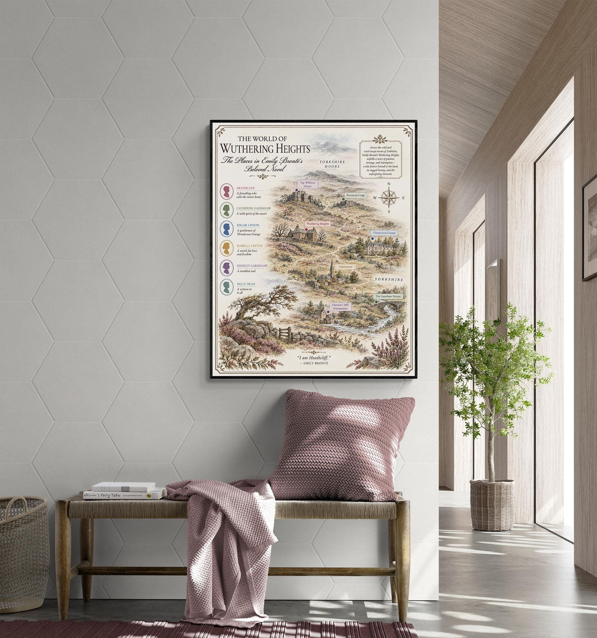Wuthering Heights Map Art Print, Emily Bronte Literary Wall Artwork, England Home Decor, Library Gift, Classic Novel Poster