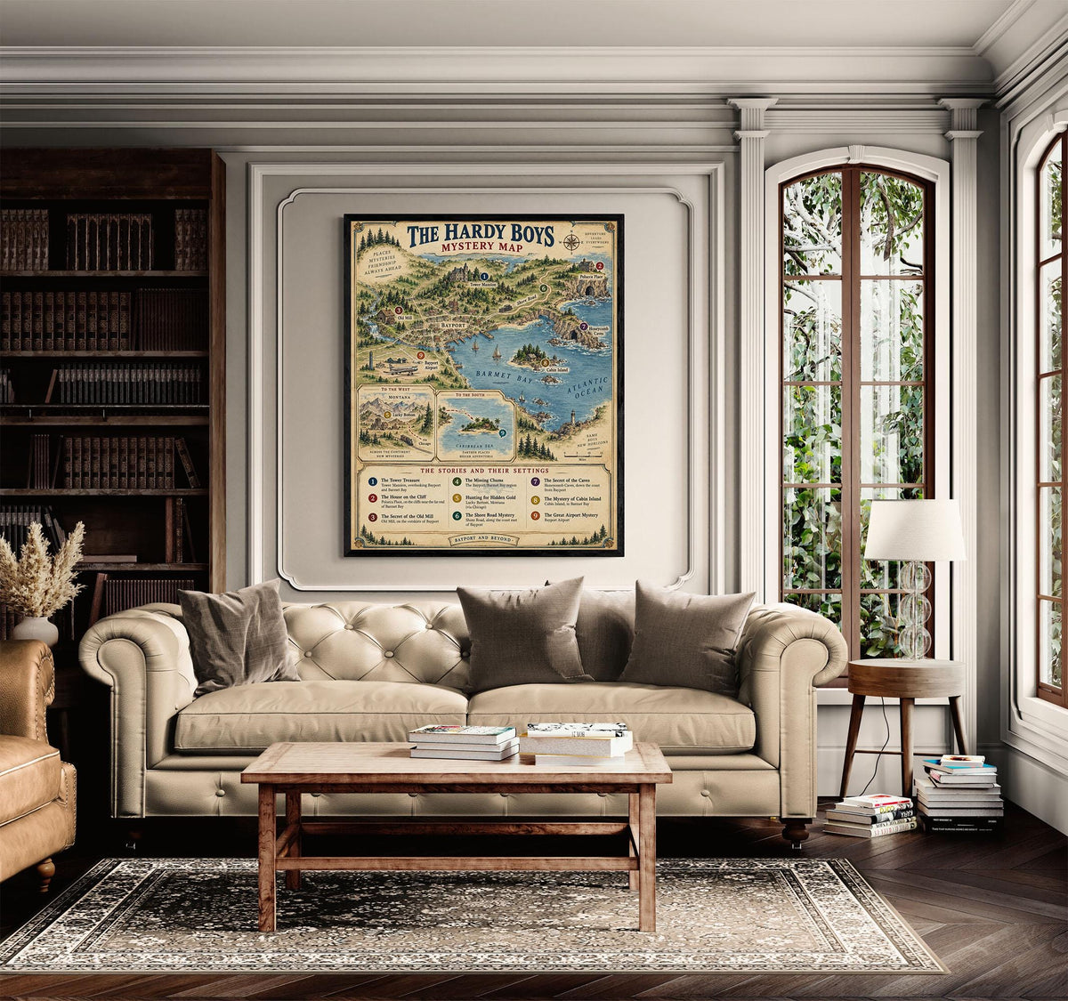 Hardy Boys Map Art Print, Bayport Literary Wall Artwork, England Home Decor, Library Gift, Classic Novel Poster