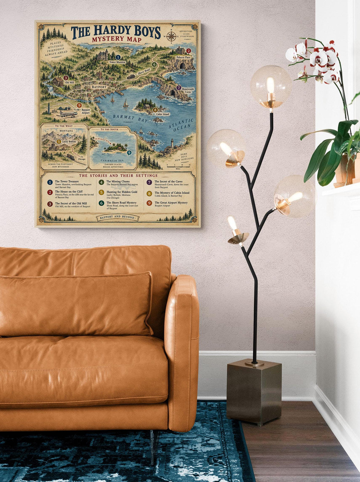 Hardy Boys Map Art Print, Bayport Literary Wall Artwork, England Home Decor, Library Gift, Classic Novel Poster