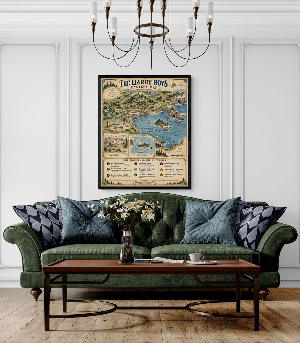 Hardy Boys Map Art Print, Bayport Literary Wall Artwork, England Home Decor, Library Gift, Classic Novel Poster