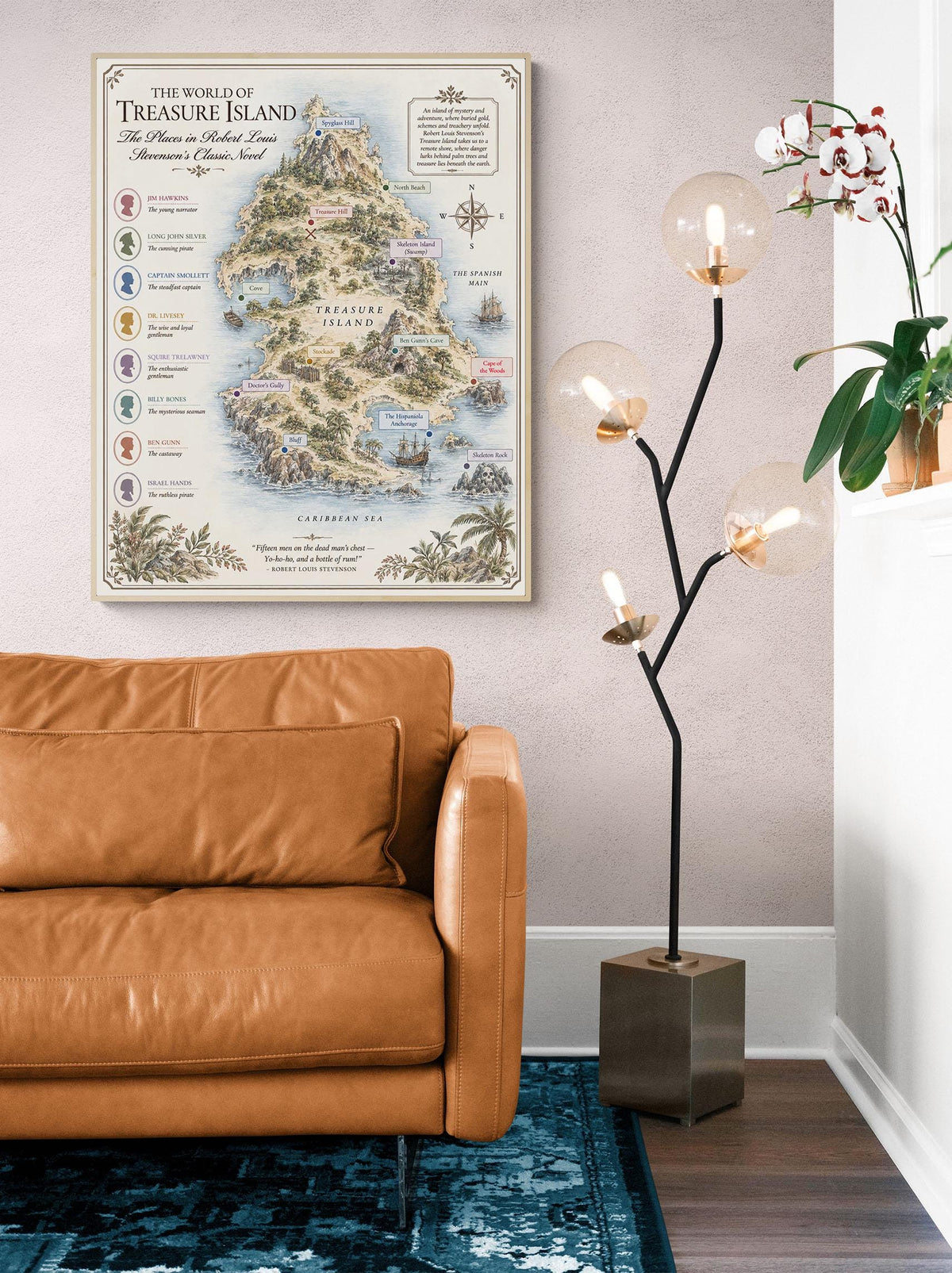 Treasure Island Map Art Print, Robert Louis Stevenson Literary Wall Artwork, England Home Decor, Library Gift, Classic Novel Poster