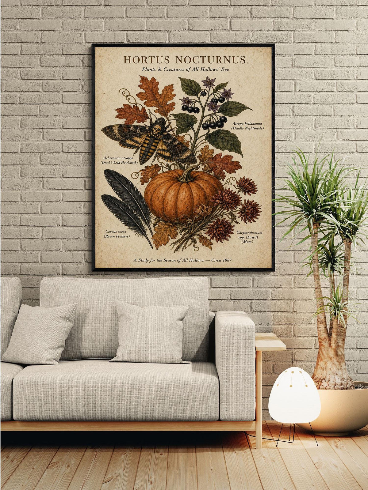 Vintage Dark Academia Plant Art Print, Halloween, Autumn, Fall Home Decor