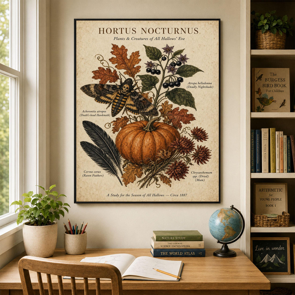 Vintage Dark Academia Plant Art Print, Halloween, Autumn, Fall Home Decor