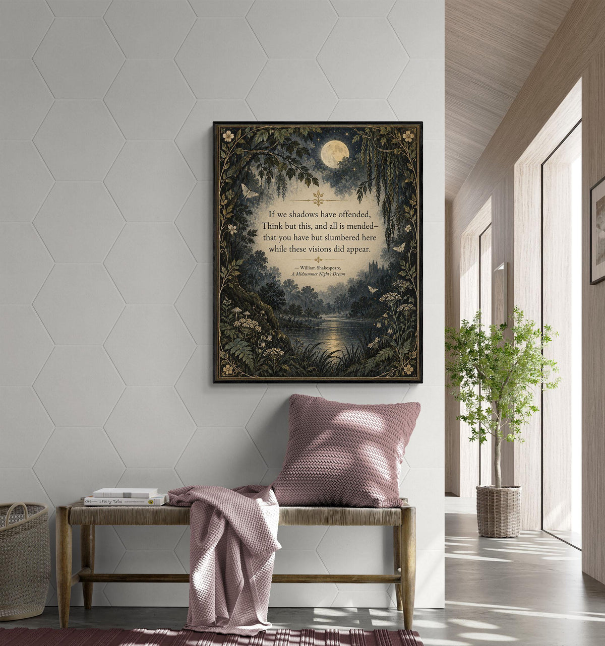 Shakespeare Midsummer Night’s Dream Art Print, If We Shadows Have Offended, Literary Home Decor