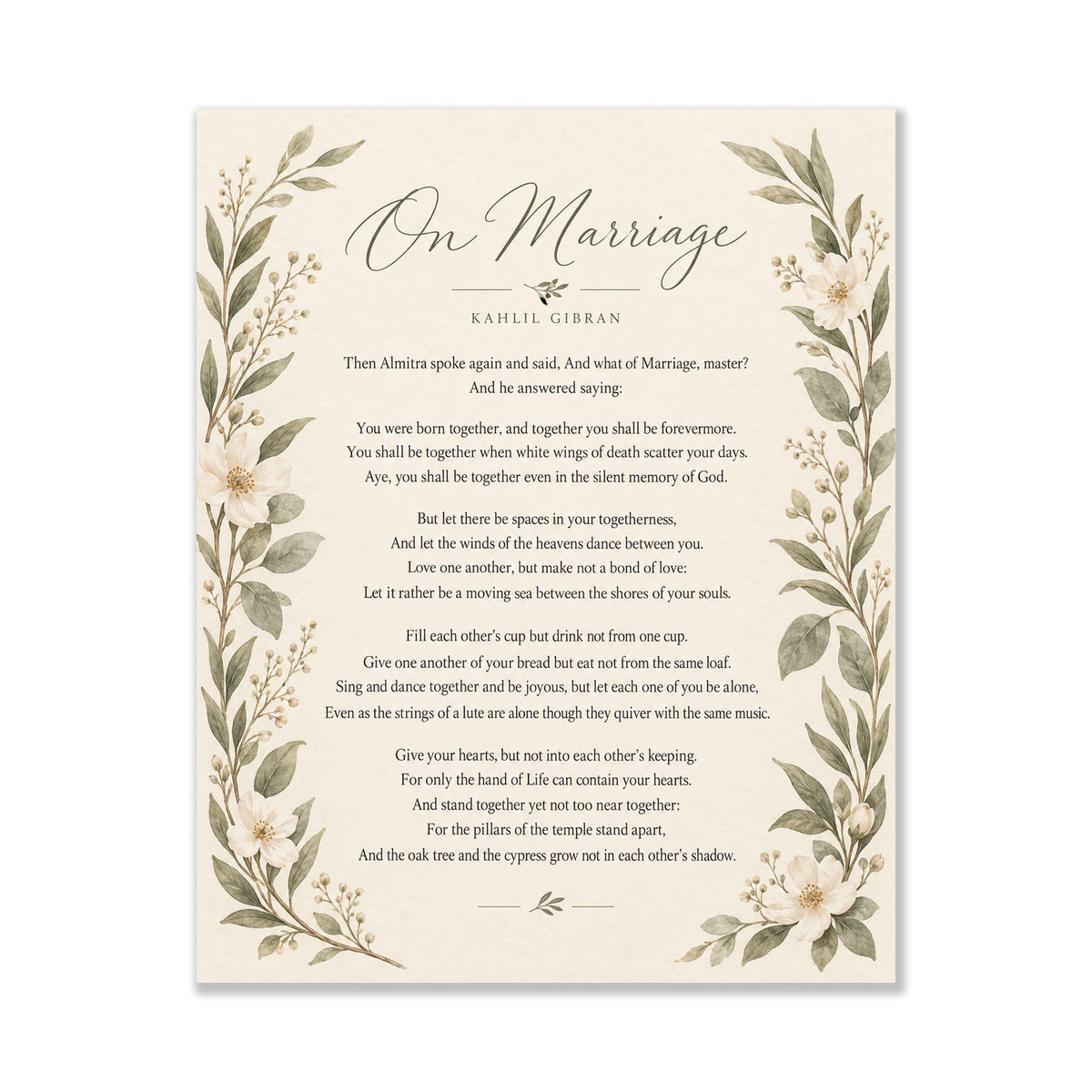 On Marriage Poem Quote Wall Art Print | Kahlil Gibran | Poetry | Landscape | Vintage Home Decor | Literary Gift