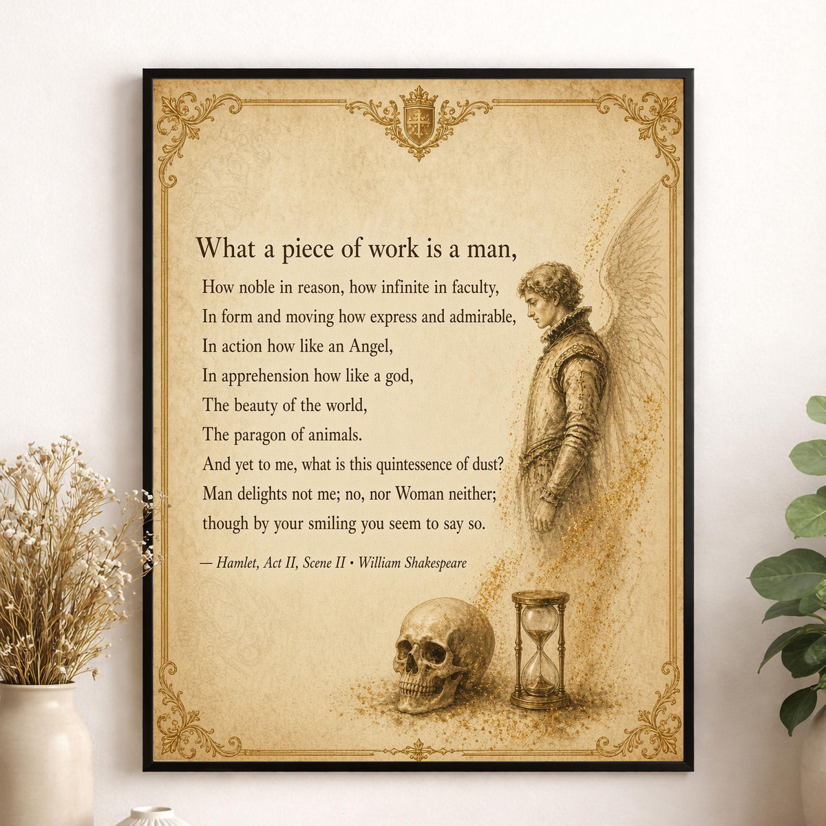 Shakespeare What A Piece Of Work Is Man Art Print, Hamlet, Literary Home Decor