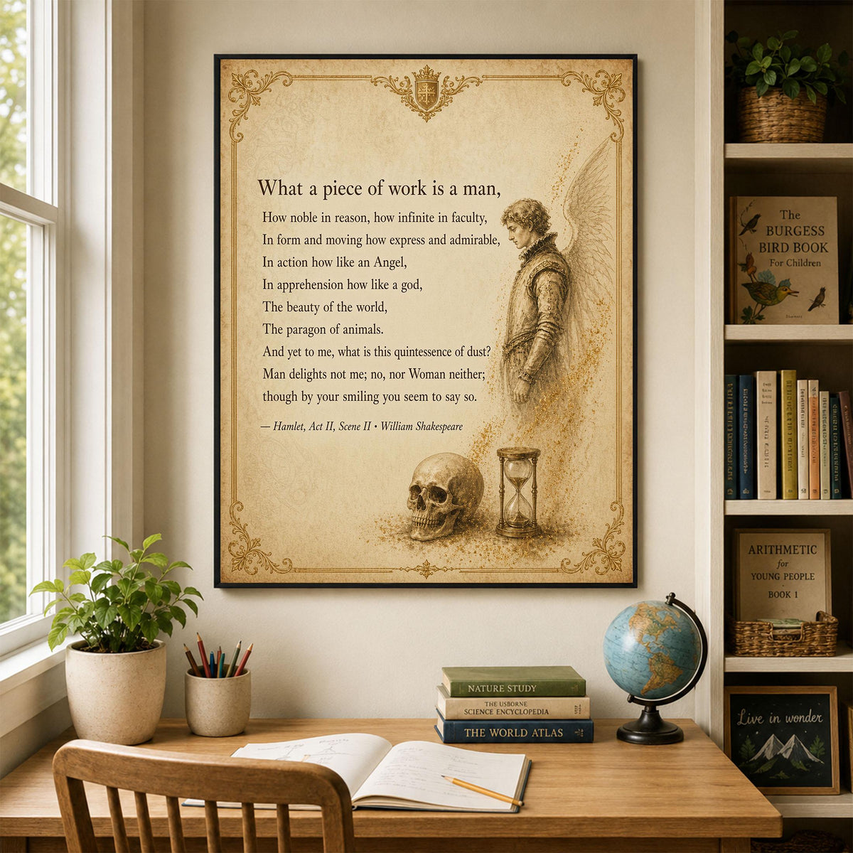 Shakespeare What A Piece Of Work Is Man Art Print, Hamlet, Literary Home Decor