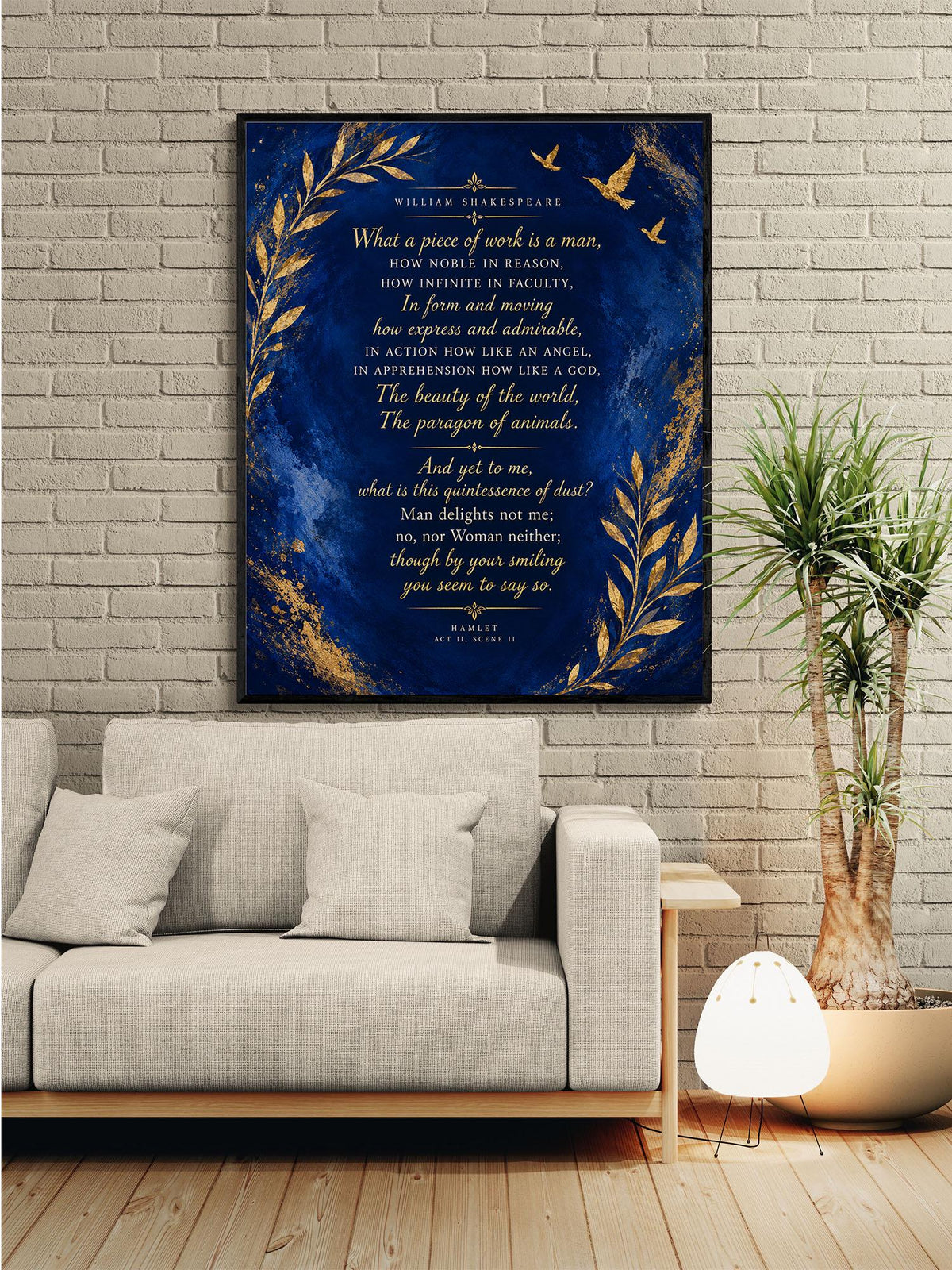Shakespeare Hamlet Quote Art Print, What a Piece of Work Is a Man, Literary Wall Home Decor