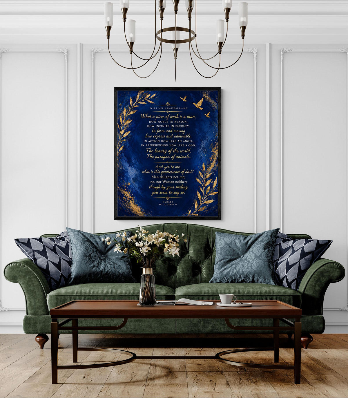 Shakespeare Hamlet Quote Art Print, What a Piece of Work Is a Man, Literary Wall Home Decor