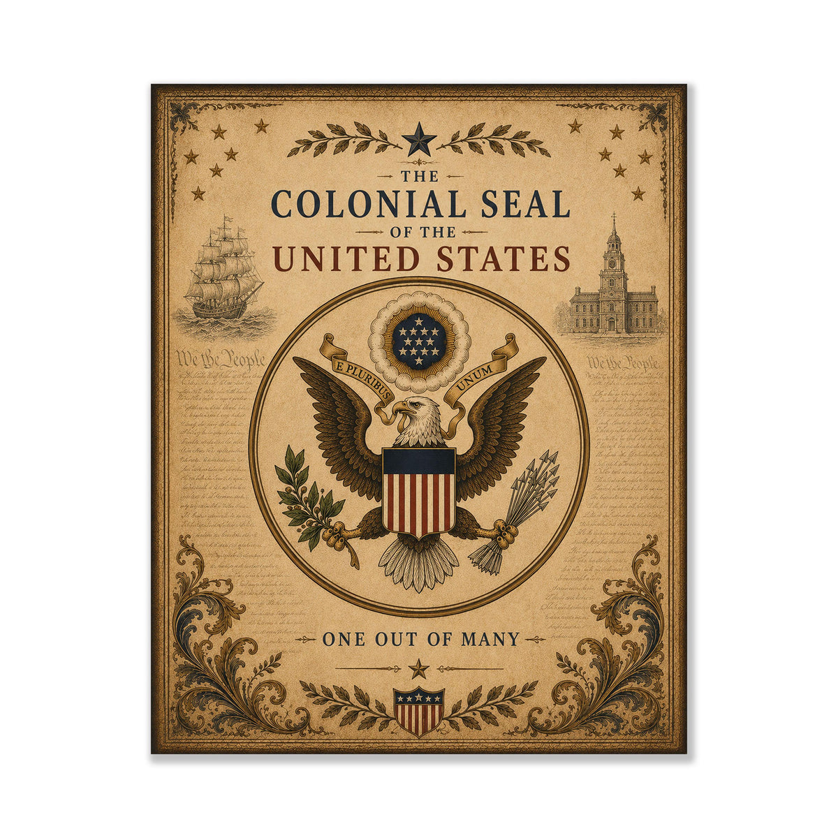 Colonial Seal of the United States Wall Art Print | American Eagle | Historical Americana | Vintage Patriotic Home Decor