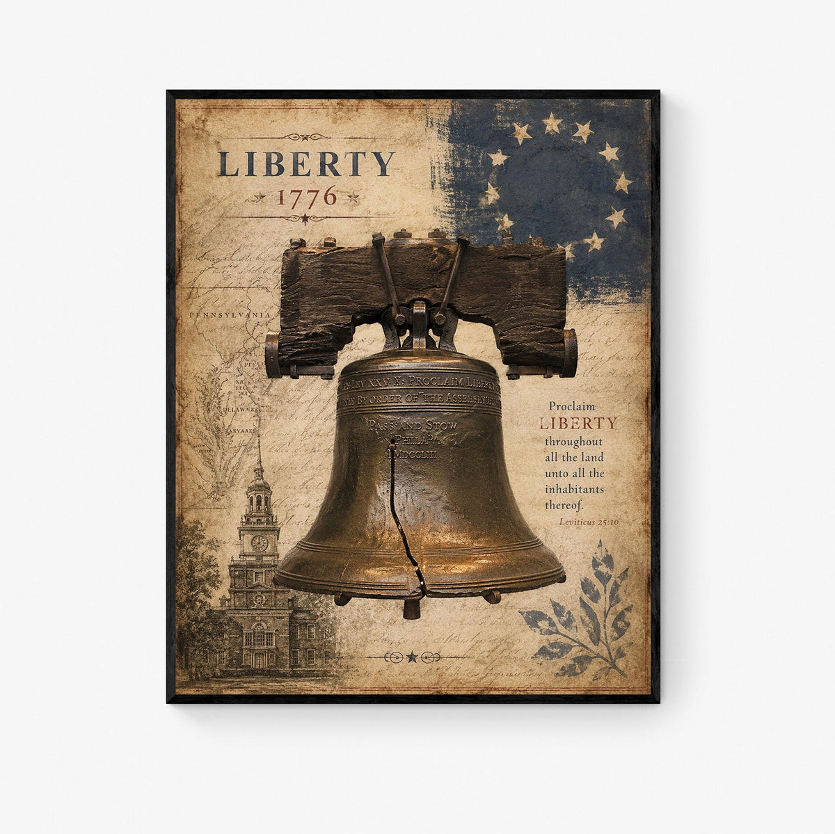 Liberty Bell Wall Art Print | Philadelphia | Historical Americana | Vintage Patriotic Home Decor