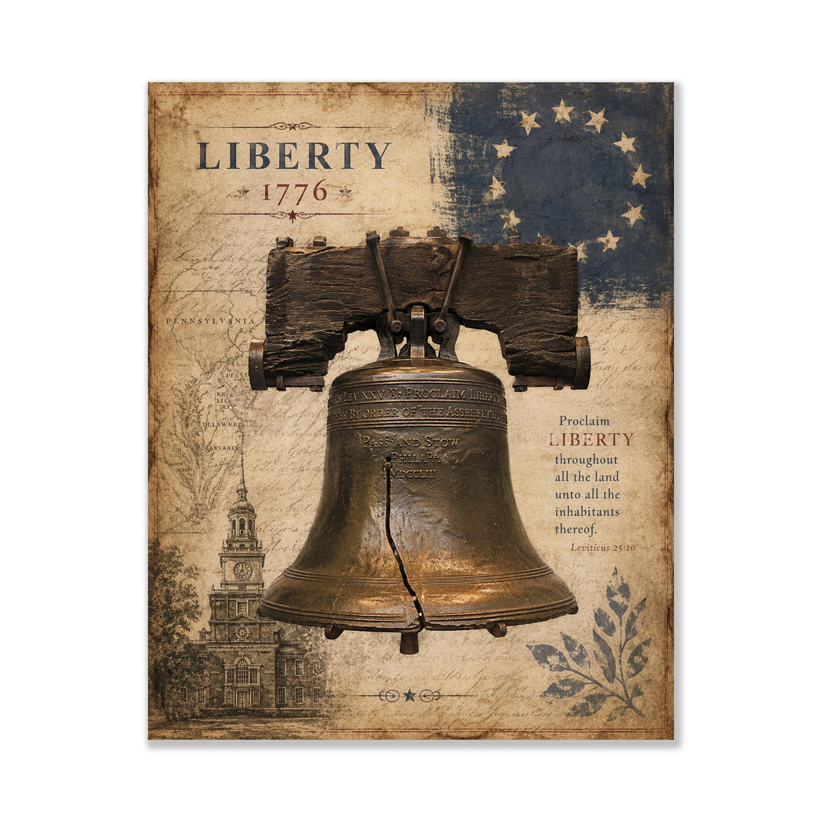 Liberty Bell Wall Art Print | Philadelphia | Historical Americana | Vintage Patriotic Home Decor