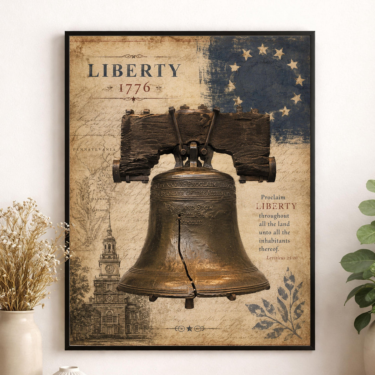 Liberty Bell Wall Art Print | Philadelphia | Historical Americana | Vintage Patriotic Home Decor