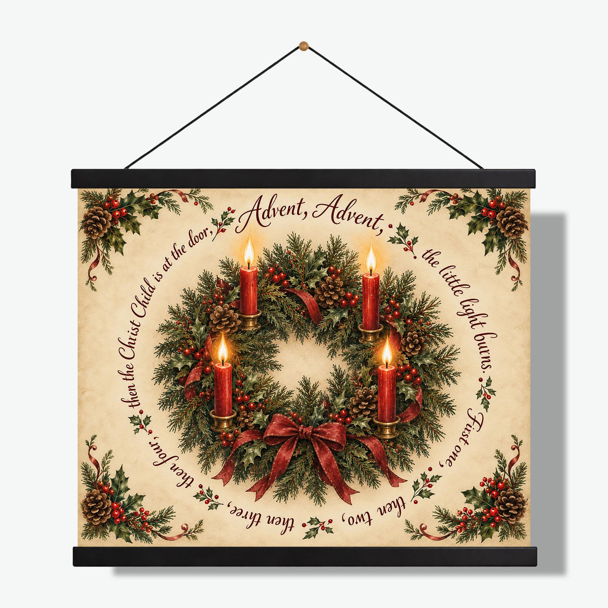 Advent Wreath Art Print, Traditional German Christmas Advent Poem, Home Decor