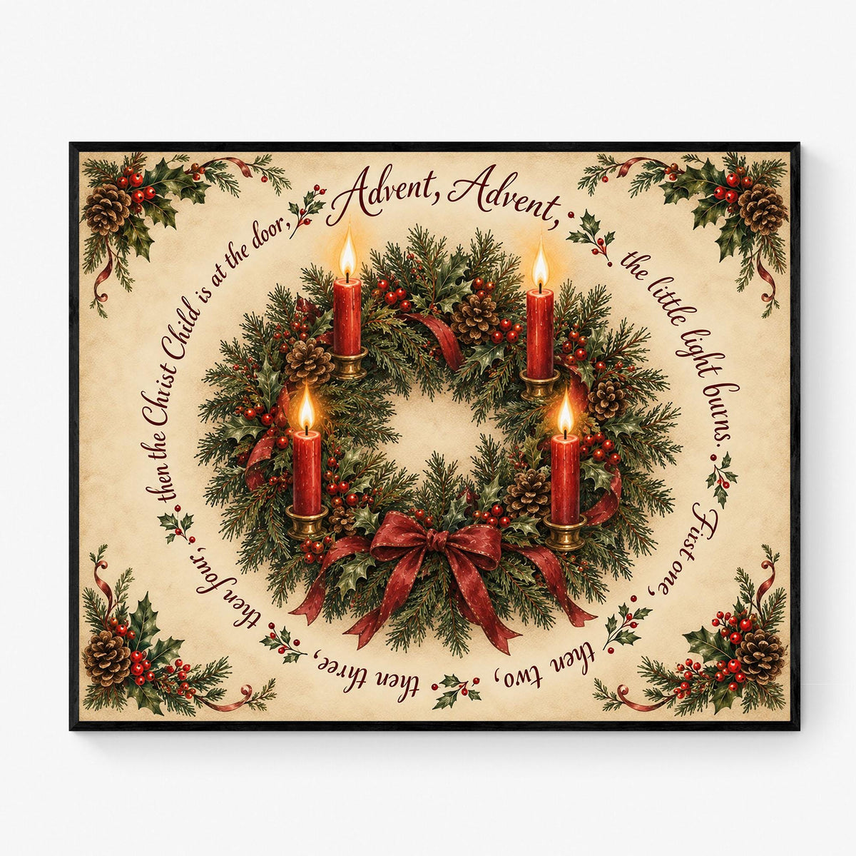 Advent Wreath Art Print, Traditional German Christmas Advent Poem, Home Decor