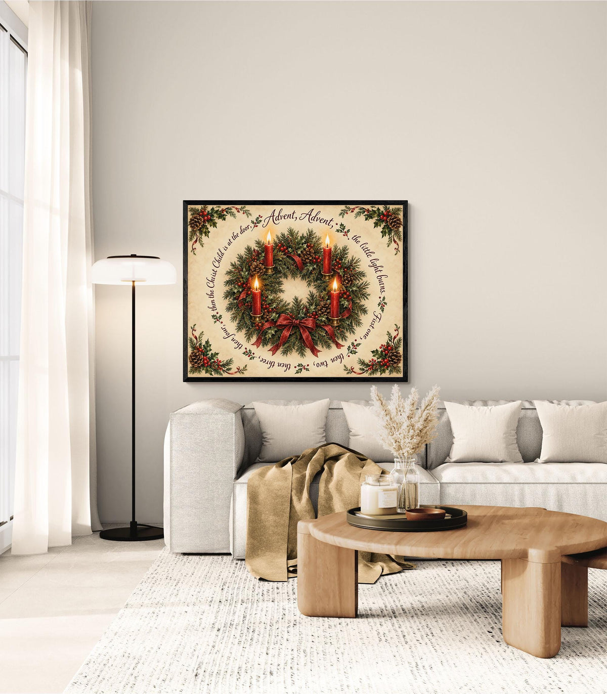 Advent Wreath Art Print, Traditional German Christmas Advent Poem, Home Decor