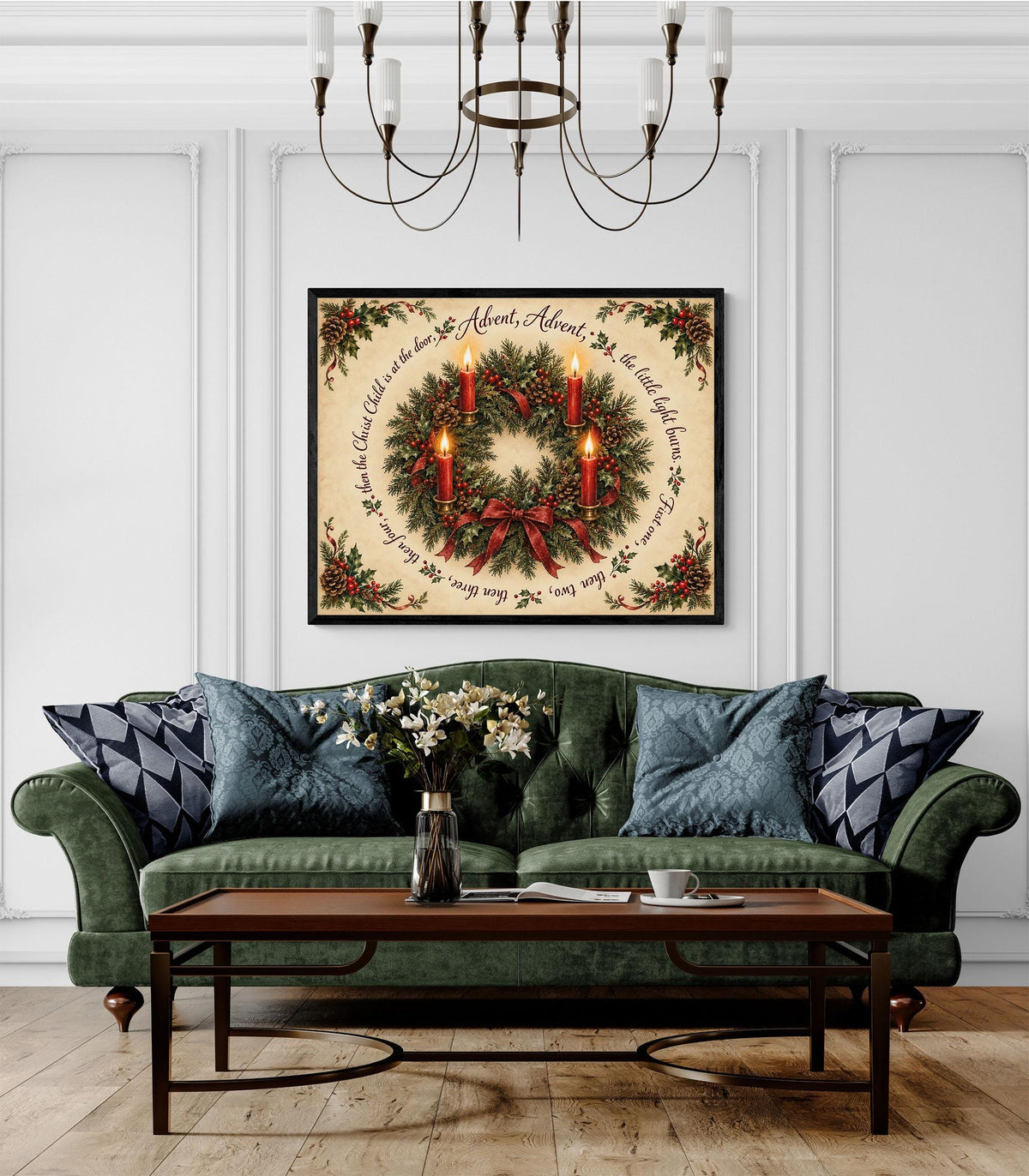 Advent Wreath Art Print, Traditional German Christmas Advent Poem, Home Decor