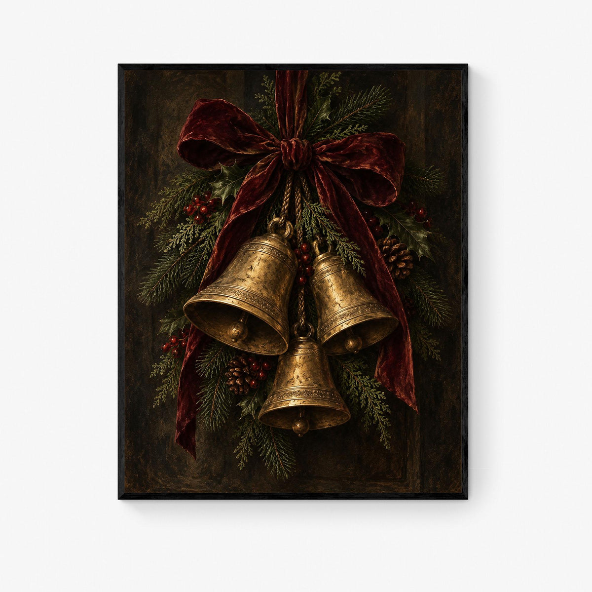 Christmas Bells Art Print, Vintage Holiday Wall Artwork, Home Decor
