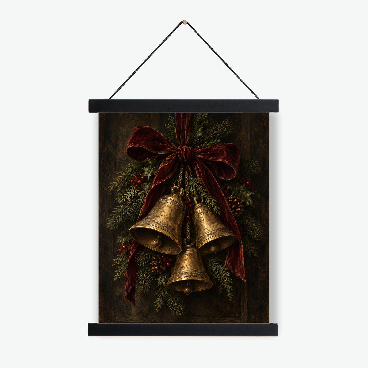 Christmas Bells Art Print, Vintage Holiday Wall Artwork, Home Decor