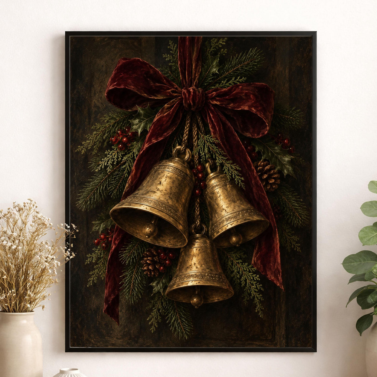Christmas Bells Art Print, Vintage Holiday Wall Artwork, Home Decor