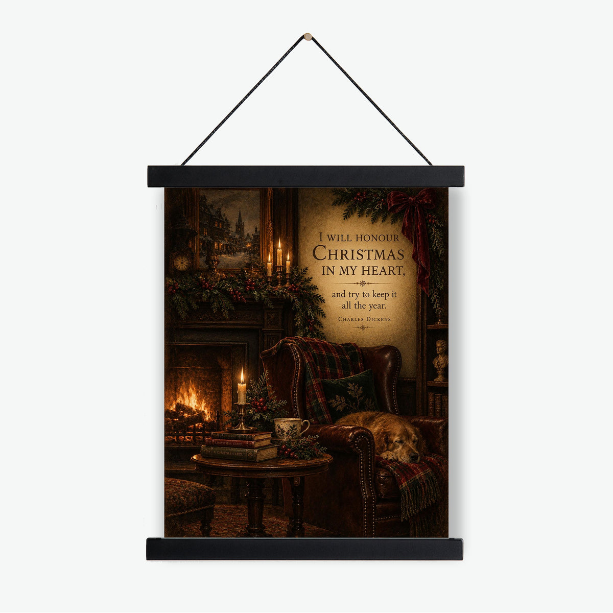 I Will Honor Christmas Wall Art Print, Charles Dickens Quote, A Christmas Carol, Vintage Holiday Home Decor