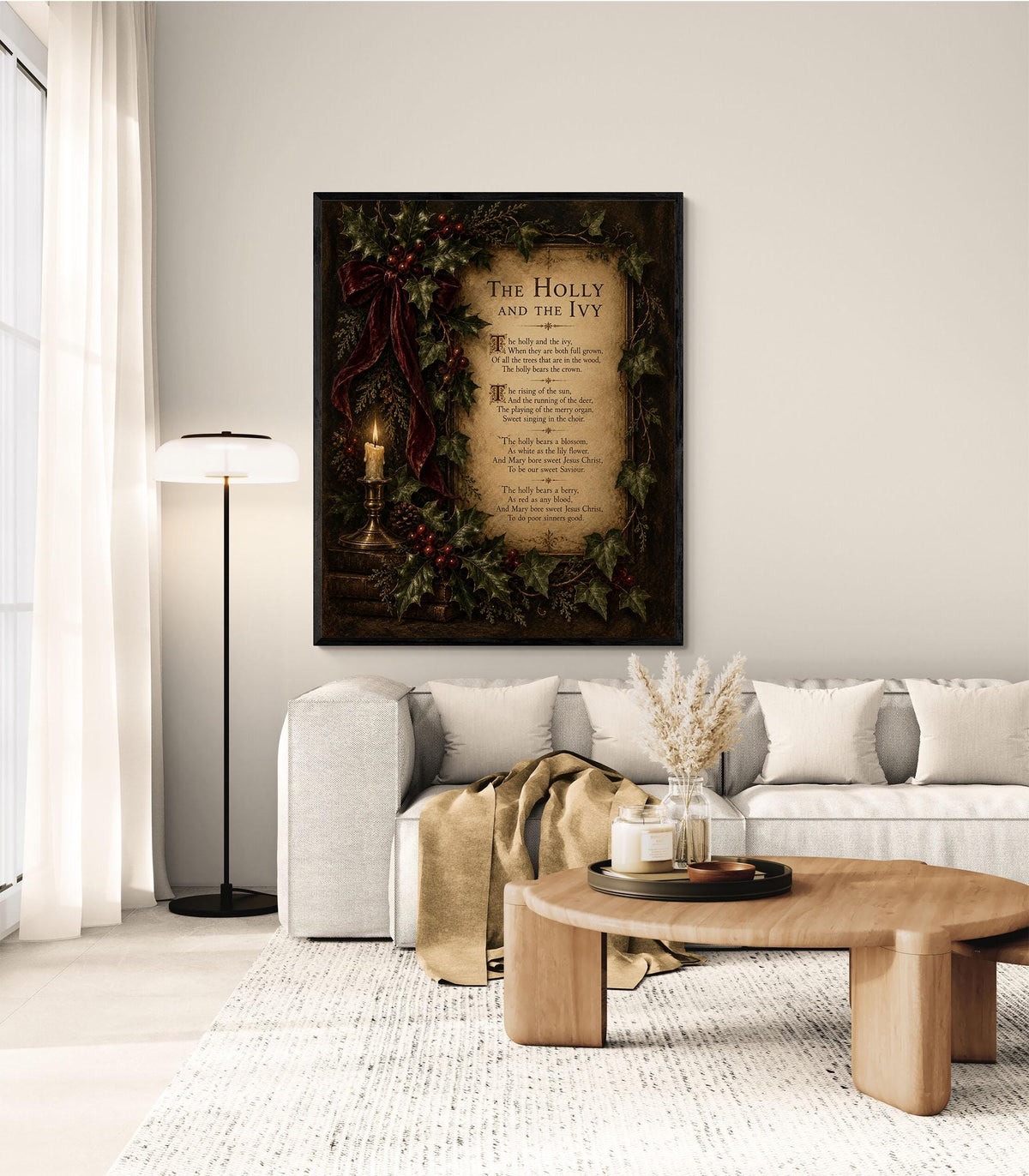 Holly And The Ivy Wall Art Print, Christmas Winter Poem, Vintage Holiday Home Decor