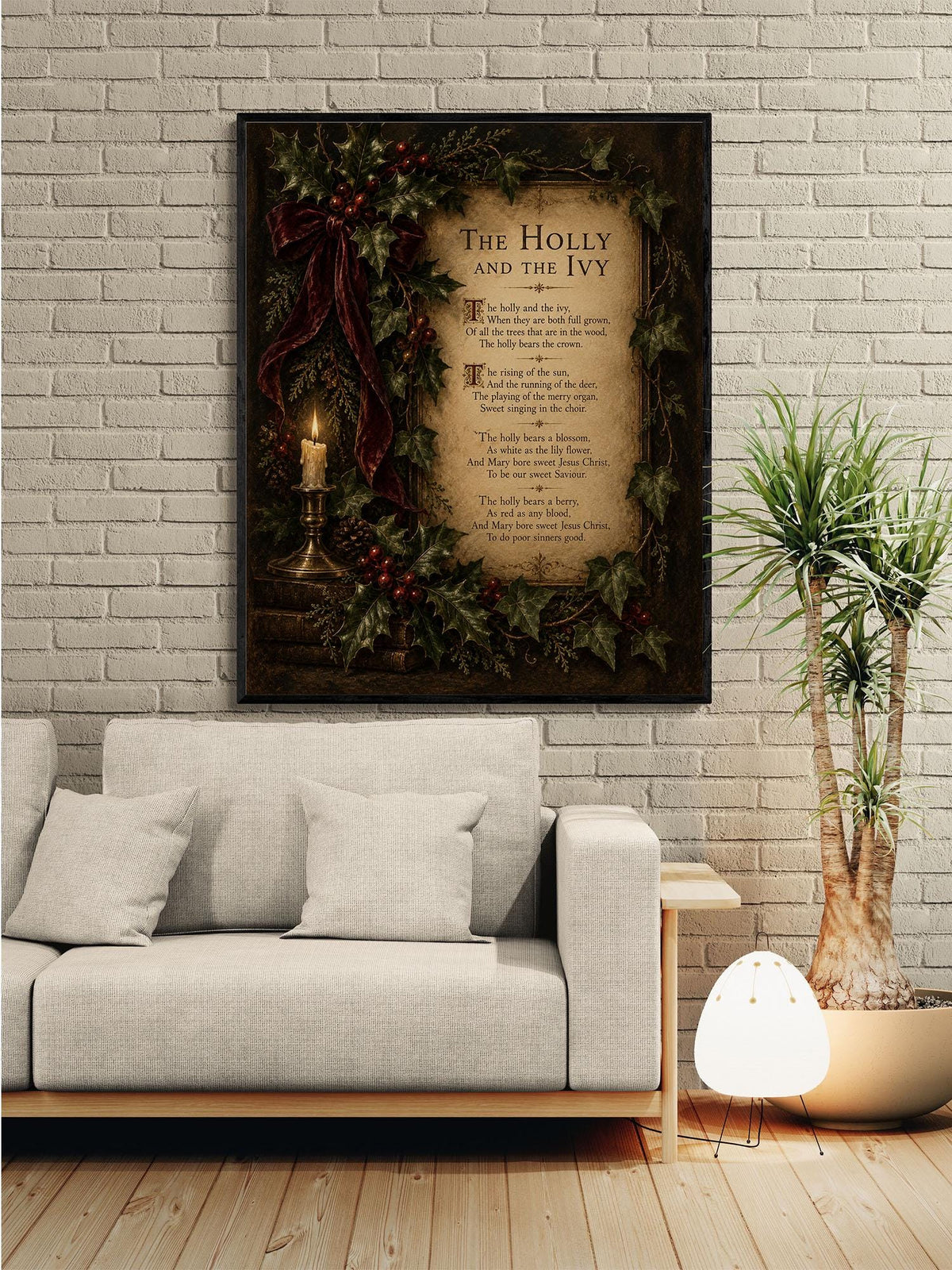 Holly And The Ivy Wall Art Print, Christmas Winter Poem, Vintage Holiday Home Decor