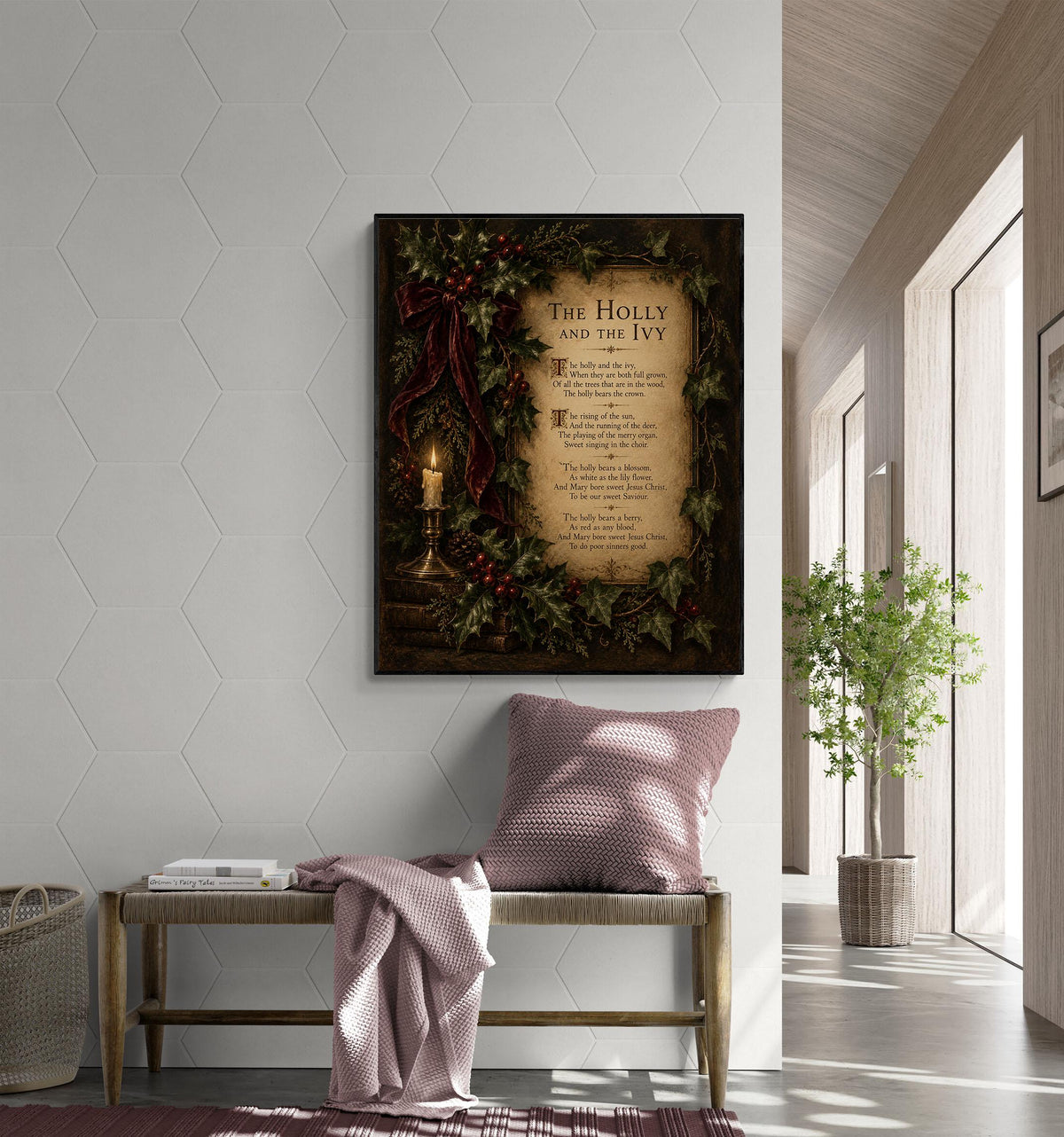 Holly And The Ivy Wall Art Print, Christmas Winter Poem, Vintage Holiday Home Decor