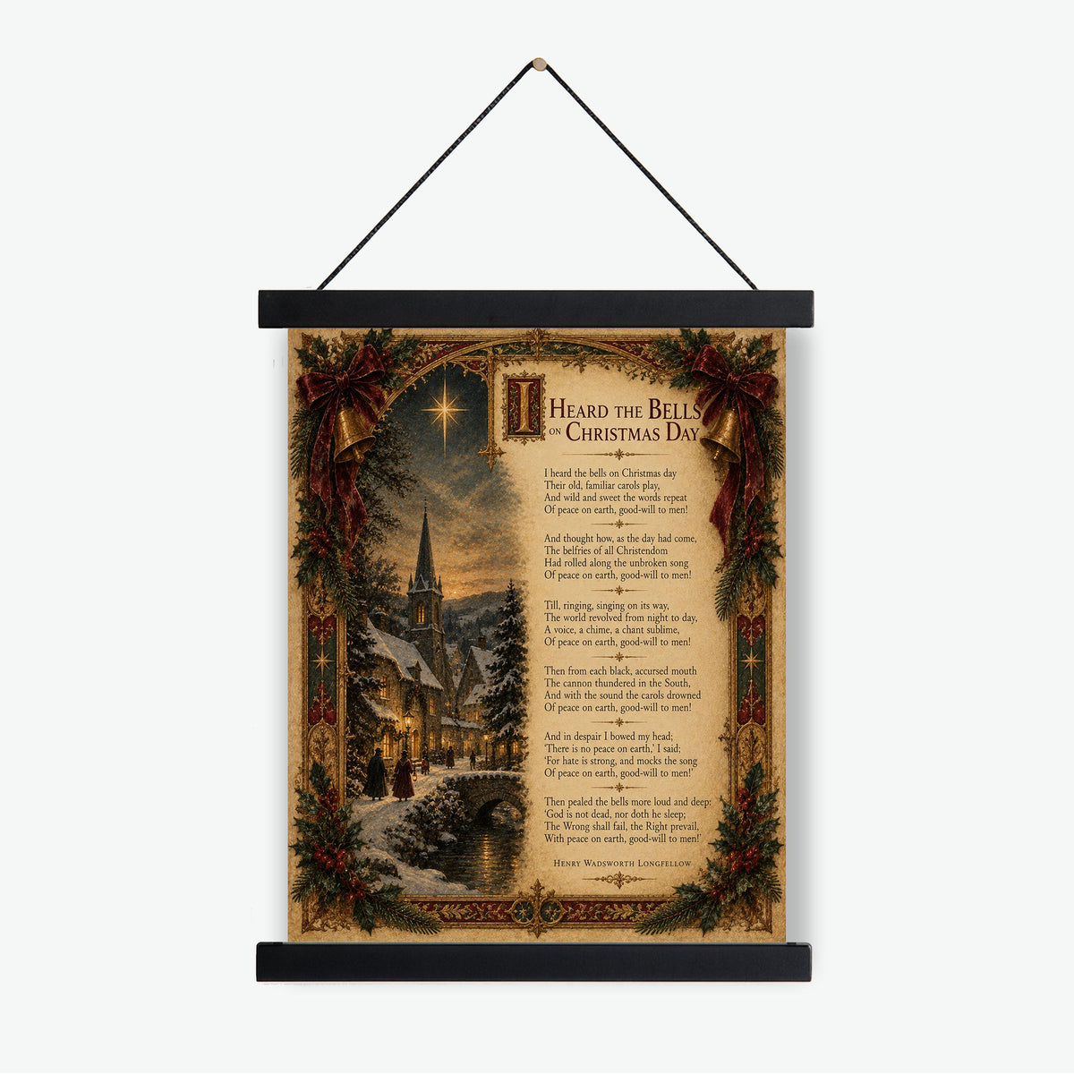 I Heard The Bells On Christmas Art Print, Longfellow Winter Poem, Vintage Holiday Home Decor
