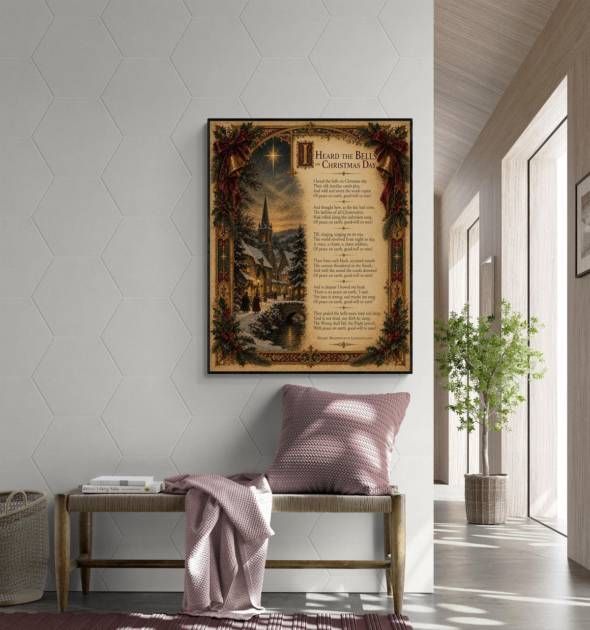 I Heard The Bells On Christmas Art Print, Longfellow Winter Poem, Vintage Holiday Home Decor