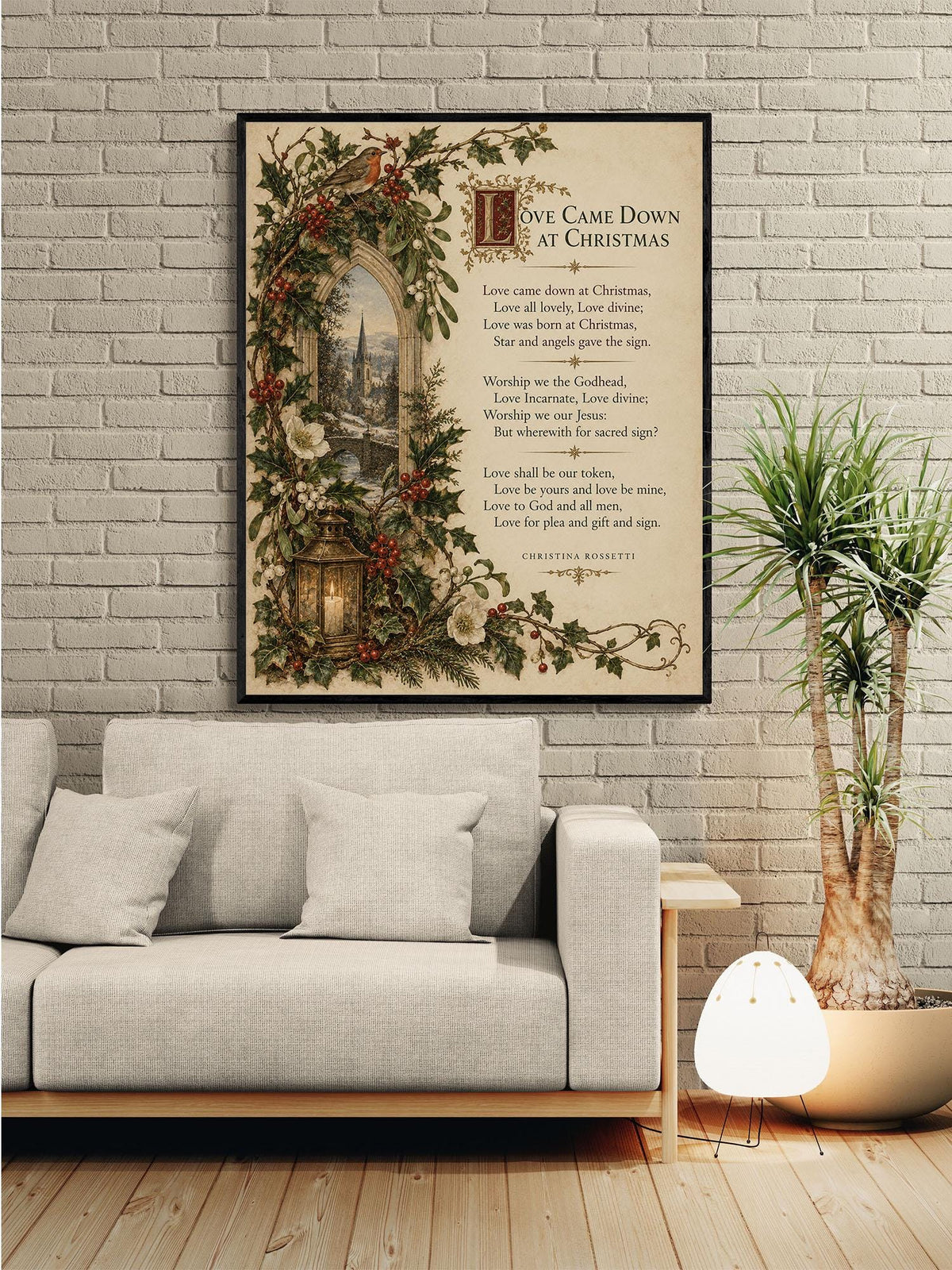 Love Came Down At Christmas Wall Art Print, Christina Rossetti Winter Poem, Vintage Holiday Home Decor