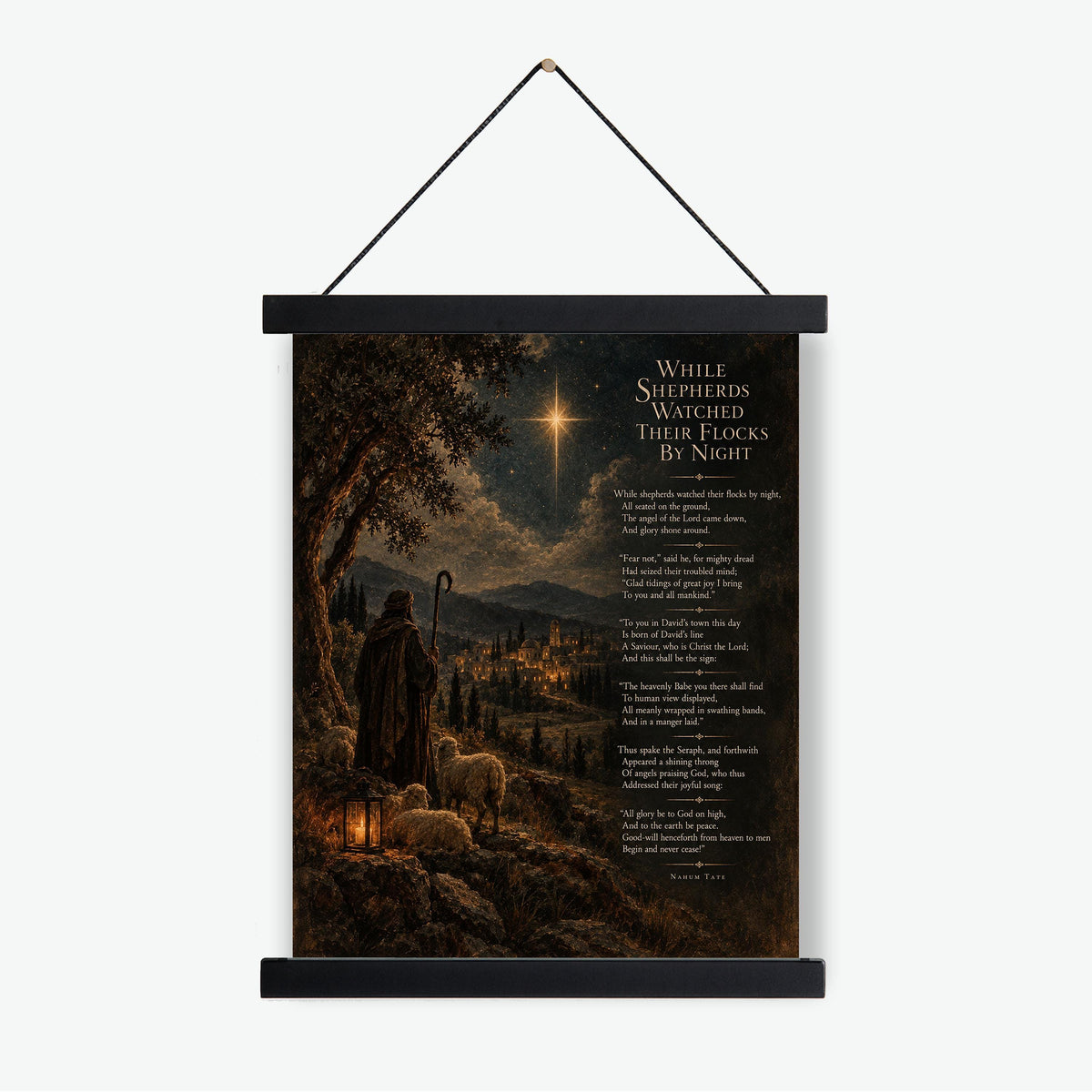 While Shepherds Watched Wall Art Print, Christmas Nativity Hymn, Nahum Tate, Vintage Holiday Home Decor