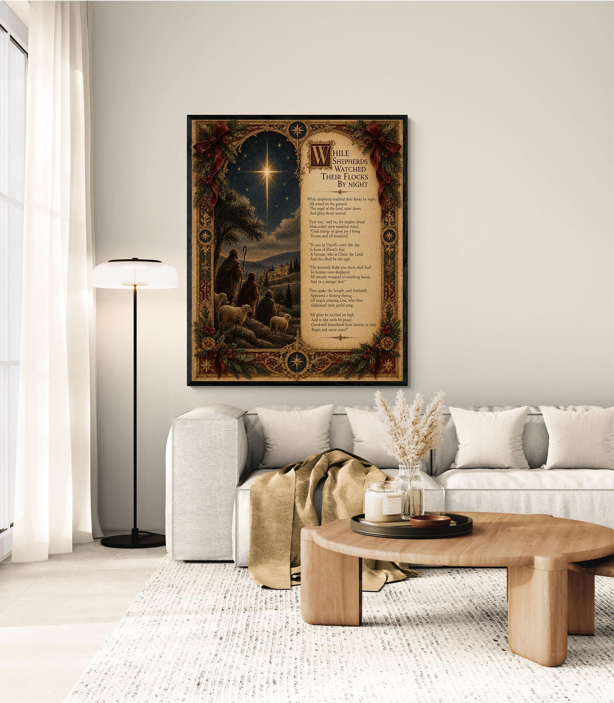 While Shepherds Watched Wall Art Print, Christmas Nativity Hymn, Nahum Tate, Christian Home Decor