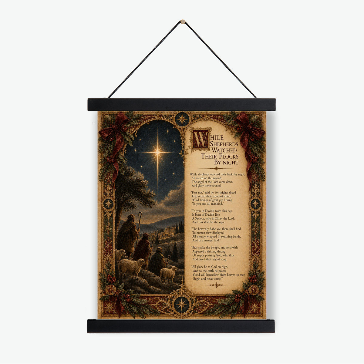 While Shepherds Watched Wall Art Print, Christmas Nativity Hymn, Nahum Tate, Christian Home Decor