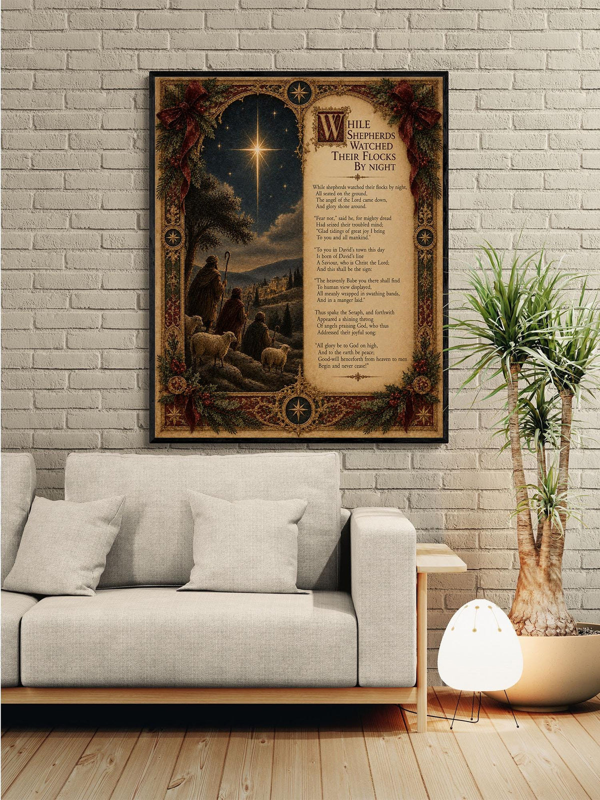 While Shepherds Watched Wall Art Print, Christmas Nativity Hymn, Nahum Tate, Christian Home Decor