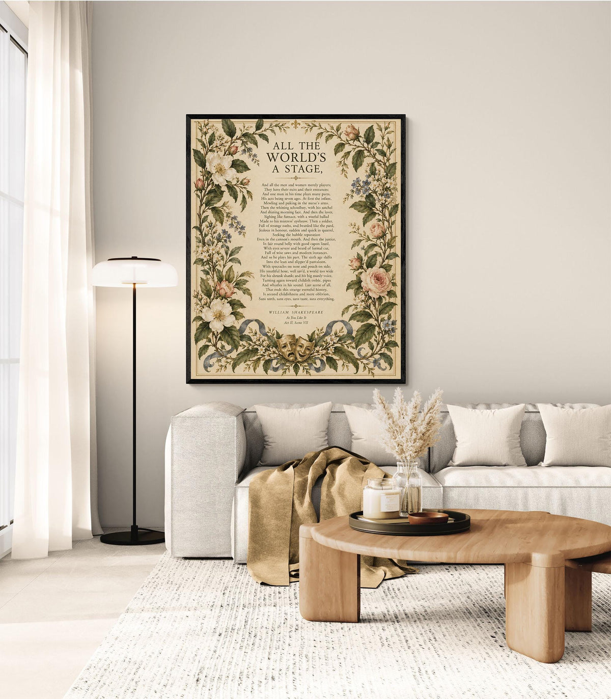 Shakespeare All the World’s a Stage Art Print, As You Like It, Literary Wall Home Decor