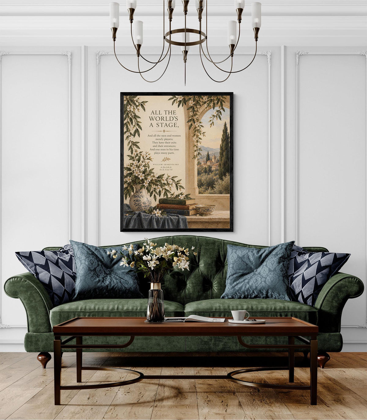 Shakespeare All the World’s a Stage Art Print, As You Like It Landscape, Literary Wall Home Decor