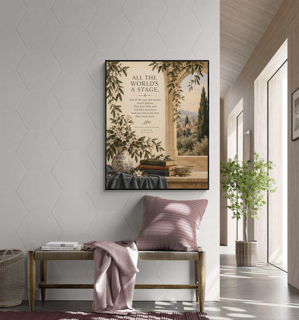 Shakespeare All the World’s a Stage Art Print, As You Like It Landscape, Literary Wall Home Decor