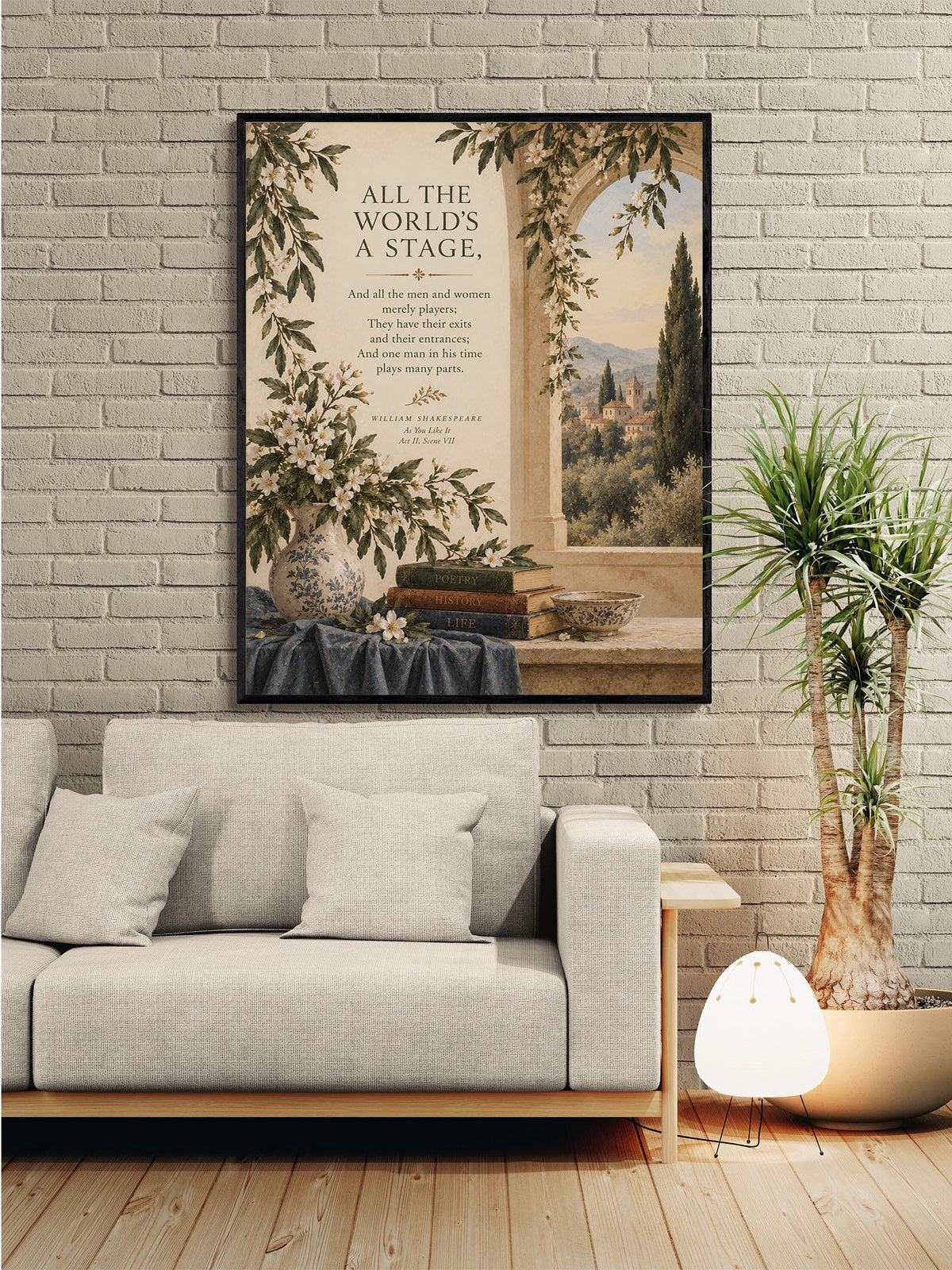 Shakespeare All the World’s a Stage Art Print, As You Like It Landscape, Literary Wall Home Decor