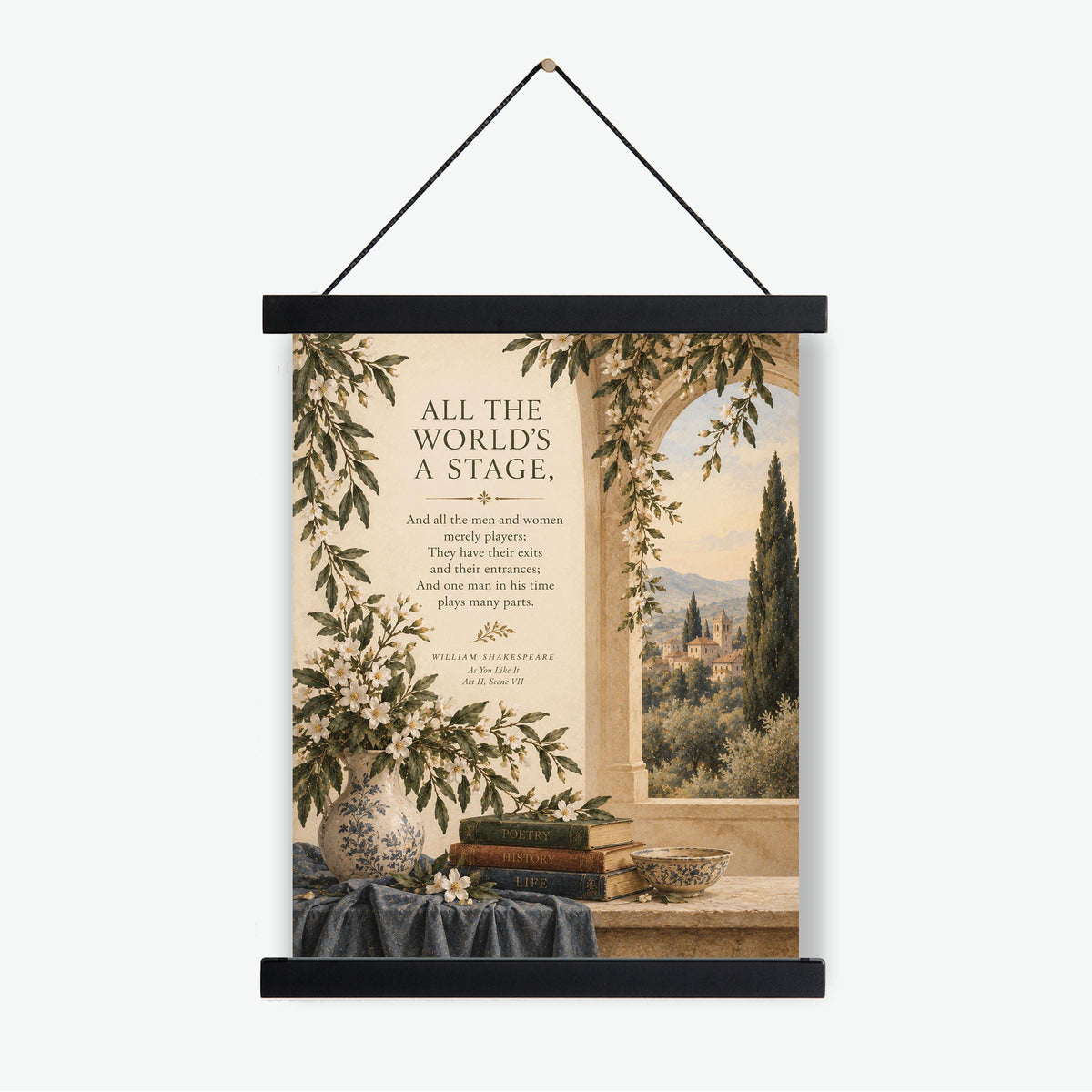 Shakespeare All the World’s a Stage Art Print, As You Like It Landscape, Literary Wall Home Decor