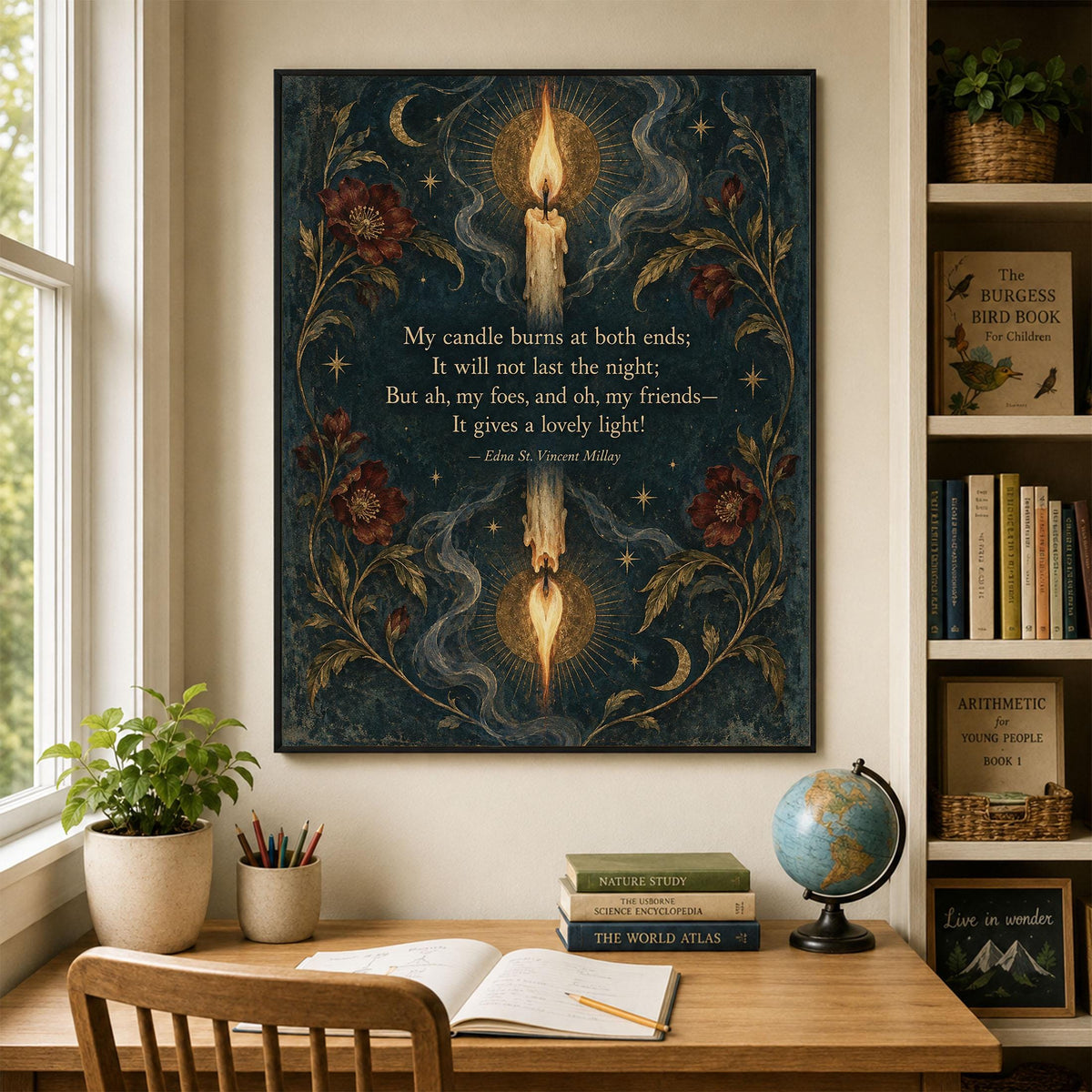 First Fig Quote Art Print | My Candle Burns at Both Ends | Edna Millay | Poetry | Home Decor | Literary Poster