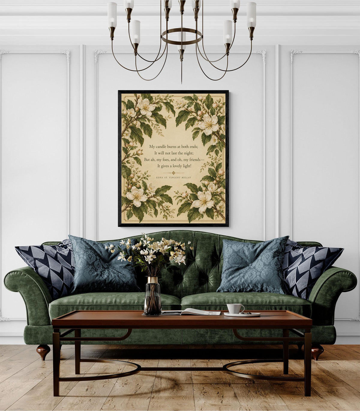 First Fig Quote Art Print | My Candle Burns at Both Ends | Edna Millay | Poetry | Botanical Home Decor | Literary Poster