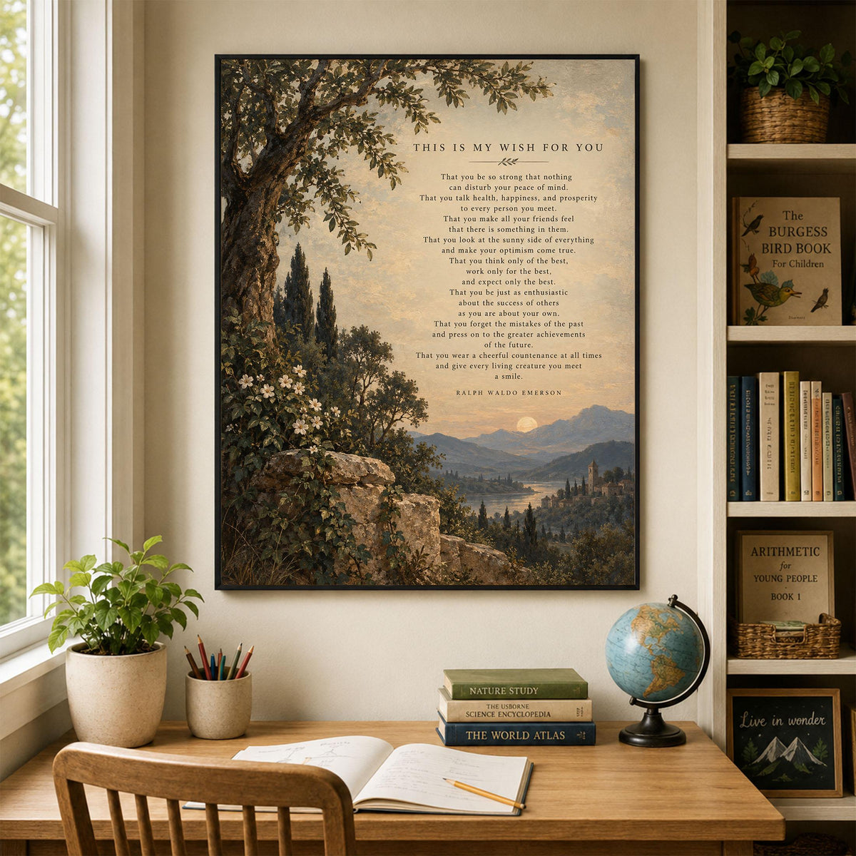 Ralph Waldo Emerson Quote Art Print, This Is My Wish for You, Literary Wall Home Decor