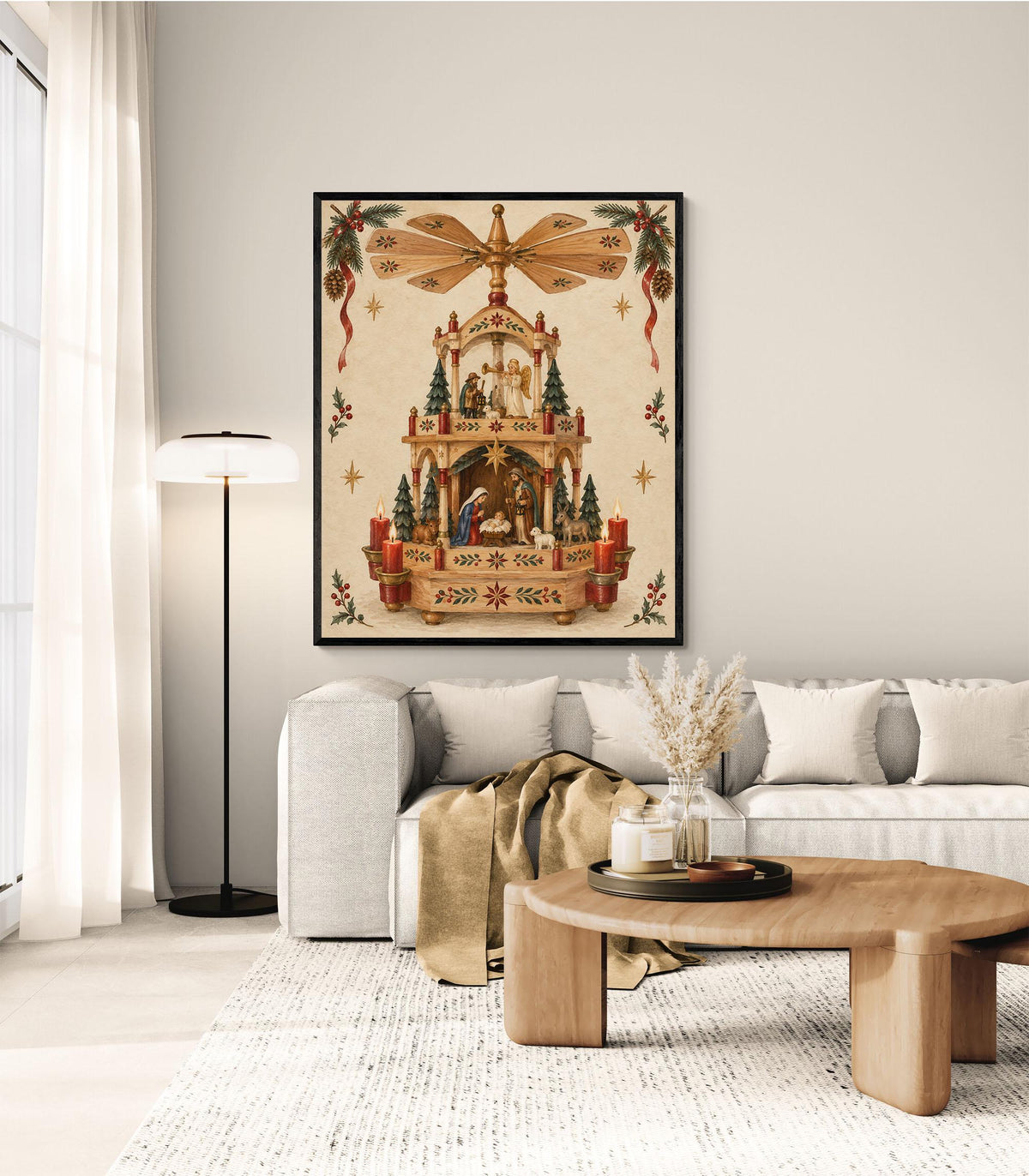 Christmas Pyramid Wall Art Print, Vintage German Holiday, Nativity Home Decor