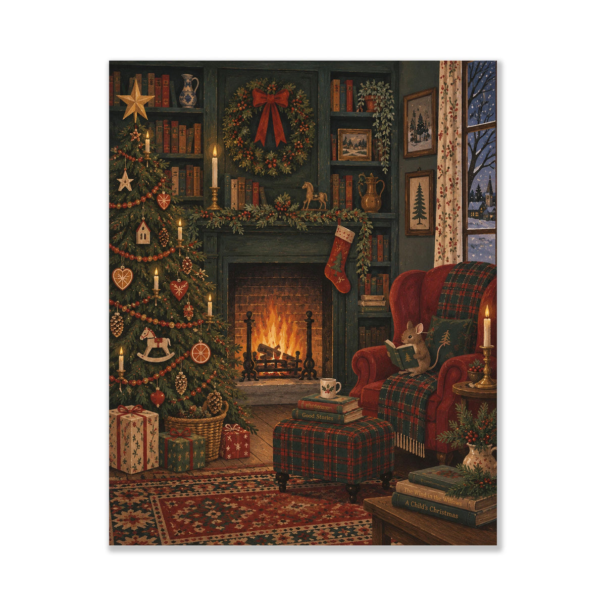 Cozy Christmas Country Mouse Wall Art Print, Vintage Holiday, Nativity Home Decor
